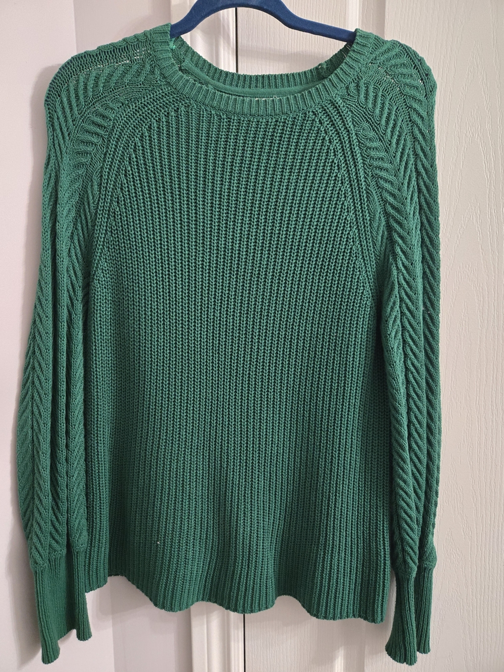 Christian Siriano Emerald Green Cable-Sleeve Crew Sweater